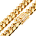 6 mm-18 mm heißer Verkauf Hip Hop Halskette Fabrik Golde geplattet Edelstahlschmuck Kubanische Kette mit weißer Diamantschnalle Halskette